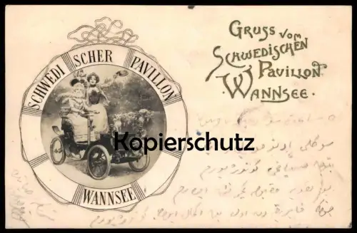 ALTE POSTKARTE BERLIN SCHWEDISCHER PAVILLON WANNSEE 1902 AUTO DE DION-BOUTON car Oldtimer Botschaft Türkei Diplomat AK