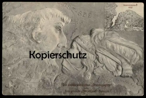 ALTE POSTKARTE KIEL DAS GRÖSSTE NATURSPIEL EUROPAS DREADNOUGHTS faces face visage fantasy surrealisme S.M.S Lübeck