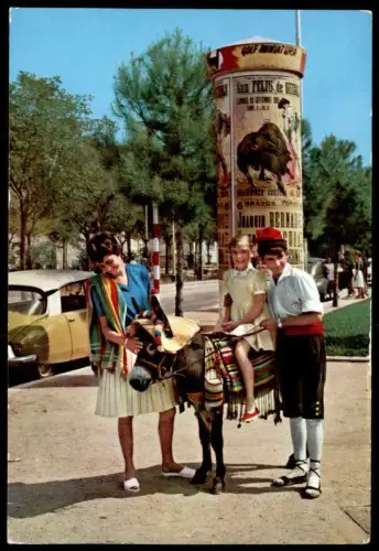 ÄLTERE POSTKARTE CATALUNA TIPICA EL PACIENTE BORRIQUILLO burro asno donkey Esel ane Werbung Stierkampf Torero cpa AK