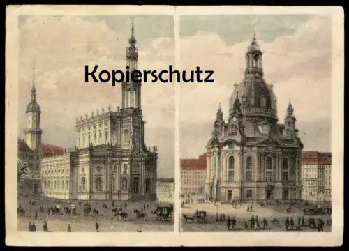 ALTE LITHO POSTKARTE DRESDEN UM 1850 HOFKIRCHE VON CHIAVERI FRAUENKIRCHE VON GEORG BAEHR Ansichtskarte postcard cpa AK