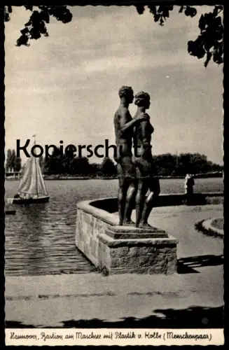ÄLTERE POSTKARTE HANNOVER BASTION AM MASCHSEE MIT PLASTIK VON GEORG KOLBE Menschenpaar Paar Ansichtskarte postcard cpa