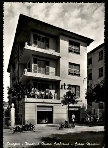 ÄLTERE POSTKARTE LAVAGNA PENSIONE NUOVA CARLARINO CORSO MAZZINI VW Käfer Volkswagen Italia Italien cpa AK Ansichtskarte