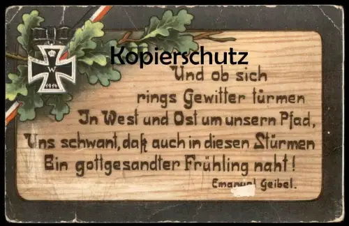 ALTE POSTKARTE EISERNES KREUZ SPRUCH EMANUEL GEIBEL 1. WELTKRIEG GOTT PATRIOTIKA Patriotik Ansichtskarte AK cpa postcard