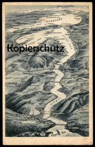 ALTE POSTKARTE LANDKARTE RHEIN BODENSEE RADOLFSZELL BUCHTHALEN SCHLOTTINGEN DÖRFLINGEN FEUERTHALEN RANDEGG map