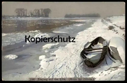 ALTE POSTKARTE EISGANG AUF DER ELBE MOTIV BEI PILLNITZ DRESDEN NENKE & OSTERMAIER PHOTOCHROMIE Ansichtskarte postcard AK