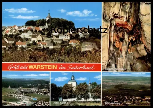 ÄLTERE POSTKARTE GRUSS AUS WARSTEIN IM SAUERLAND TROPFSTEINHÖHLE ALTE KIRCHE STILLENBERG Ansichtskarte cpa postcard AK