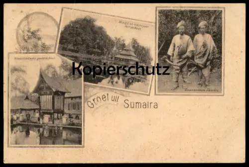 ALTE POSTKARTE GROET UIT SUMATRA PADDISCHUUR VISCHVYVER FORT DE ROCK MALEIERS DUTCH EAST INDIES Indonesia Indonesien