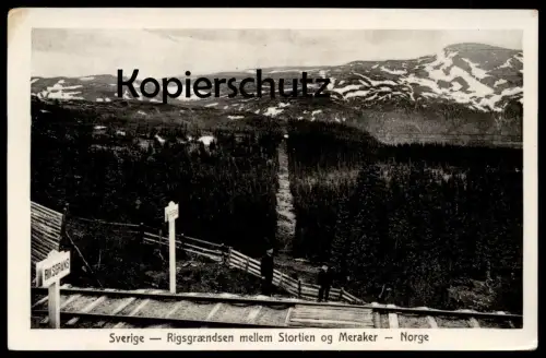 ALTE POSTKARTE STORLIEN OG MERAKER NORWEGEN NORGE SVERIGE RIGSGRAENSE RIKSGRANS border Grenze Stortien Sweden postcard