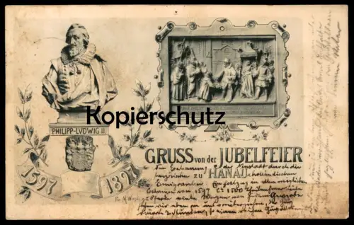 ALTE POSTKARTE GRUSS VON DER JUBELFEIER ZU HANAU 1897 VERFASSER SCHREIBT VOM FESTZUG Ansichtskarte AK cpa postcard
