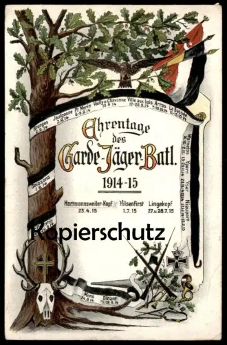 ALTE POSTKARTE FRANKREICH EHRENTAGE GARDE-JÄGER-BATL. 1915 MONS DINANT BRANGES PT. MORIN YSER NIEUPORT LINGEKOPF cpa AK