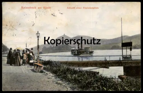ALTE POSTKARTE ROLANDSECK ANKUNFT EINES RHEINDAMPFERS Remagen Dampfer Dampfschiff Schiff KD Ansichtskarte postcard cpa