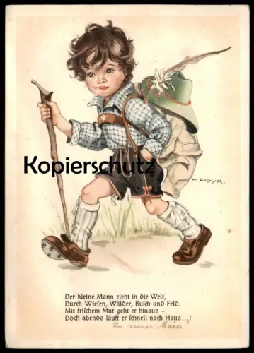 ALTE POSTKARTE DER KLEINE MANN ZIEHT IN DIE WELT 1941 WANDERER SIGN. HILLA PEYK child enfant cpa postcard Ansichtskarte