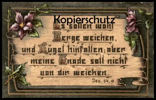 ALTE KÜNSTLER POSTKARTE SPRUCH JESAJA 54,10 VERGOLDETE BUCHSTABEN GNADE JESUS HOLZBRANDMALEREI Ansichtskarte AK postcard