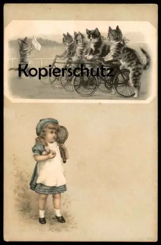 ALTE POSTKARTE KATZEN VERMENSCHLICHT ALS RENNRADFAHRER Radsport racing bike Tennis Katze Cat Chat Cats Chats postcard AK