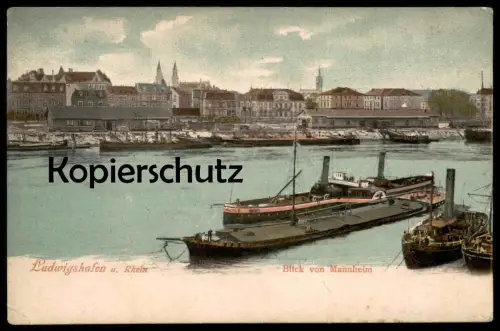 ALTE POSTKARTE LUDWIGSHAFEN BLICK VON MANNHEIM FRACHTSCHIFF DAMPFER STEAMER CARGO STEAMSHIP SCHIFF SHIP postcard cpa AK