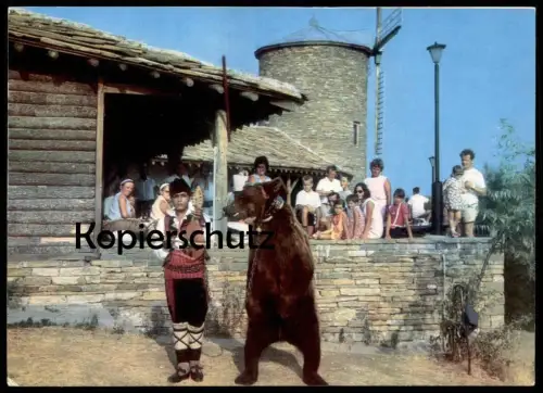 ÄLTERE POSTKARTE SLANTSCHEV BRJAG VOR DER WINDMÜHLE BÄR TANZBÄR MIT DOMPTEUR bear ours windmill postcard Ansichtskarte