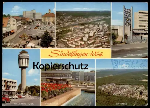 ÄLTERE POSTKARTE SINDELFINGEN BIBLIOTHEK EICHHOLZ GOLDBERG-TURM GLOCKENTURM library postcard cpa AK Ansichtskarte