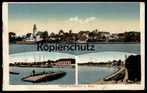 ALTE POSTKARTE KELSTERBACH AM MAIN HESSEN FÄHRE TOTALANSICHT Gesamtansicht Total ferry Ansichtskarte AK cpa postcard
