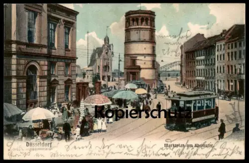 ALTE POSTKARTE DÜSSELDORF MARKTPLATZ MIT STRASSENBAHN tram tramway Markt marché market Ansichtskarte postcard cpa