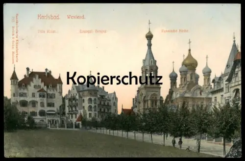 ALTE POSTKARTE KARLSBAD WESTEND VILLA RITTER RUSSISCHE KIRCHE EVANG. HOSPIZ Karlovy Vary Ceska Republika russian church