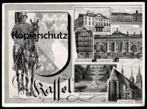ALTE POSTKARTE KASSEL SOLDAT EHRENMAL KRIEGSAKADEMIE RESIDENZSCHLOSS REITER PFERD Cassel cpa postcard Ansichtskarte AK