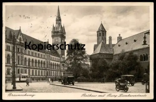 ALTE POSTKARTE BRAUNSCHWEIG RATHAUS MIT BURG DANKWARDERODE MOTORRAD motorbike moto Tram Ansichtskarte AK cpa postcard
