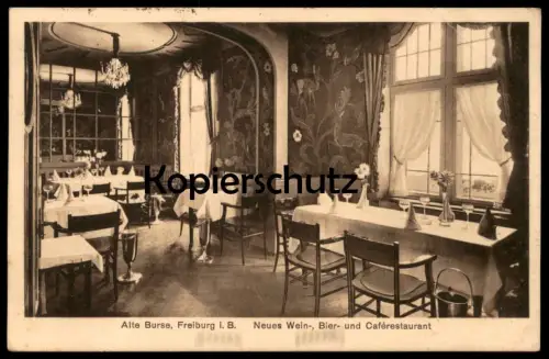 ALTE POSTKARTE FREIBURG IM BREISGAU ALTE BURSE NEUES WEIN- BIER UND CAFÉ RESTAURANT Ansichtskarte postcard cpa AK