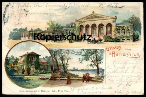 ALTE LITHO POSTKARTE MAGDEBURG GRUSS VOM HERRENKRUG PARK RESTAURANT 1. RANGES FRITZ PENZ Ansichtskarte postcard cpa AK
