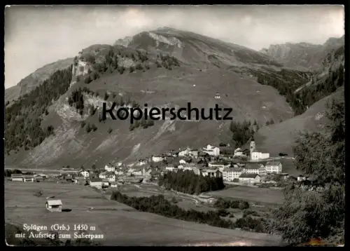 ÄLTERE POSTKARTE SPLÜGEN GRAUBÜNDEN MIT AUFSTIEG ZUM SAFIERPASS postcard cpa AK Schweiz Suisse Helvetia Ansichtskarte