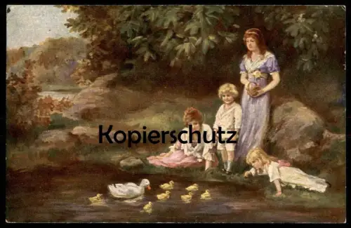 ALTE POSTKARTE KINDER AM TEICH ENTENKÜKEN ENTE SOMMER-IDYLL F. BERGER children enfants Ansichtskarte cpa postcard AK