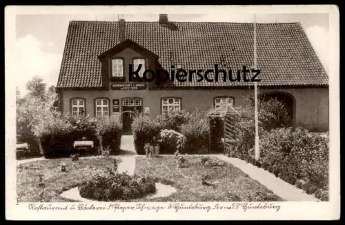 ALTE POSTKARTE RESTAURANT UND BÄCKEREI FRITZ PIEPER SCHWEGE BEI HUNTEBURG BLECHSCHILD: MAGGI BARRE BRÄU LÜBBECKE AK cpa