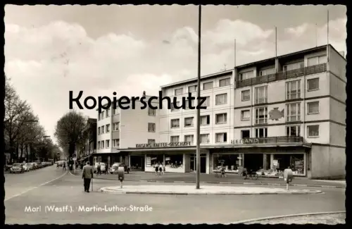 ÄLTERE POSTKARTE MARL MARTIN-LUTHER-STRASSE KAISERS KAFFEE GESCHÄFT HEILAND FISCH VW Volkswagen postcard Ansichtskarte