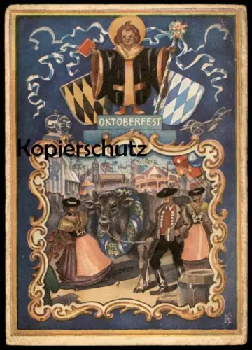 ALTE POSTKARTE GRUSS VOM OKTOBERFEST FESTPOSTKARTE DER STADT MÜNCHEN MÜNCHENER FESTKREIS Ansichtskarte AK cpa postcard