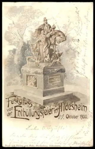 ALTE POSTKARTE HILDESHEIM FESTGRUSS VON DER ENTHÜLLUNGSFEIER 1900 Denkmal monument Feier cpa postcard Ansichtskarte AK