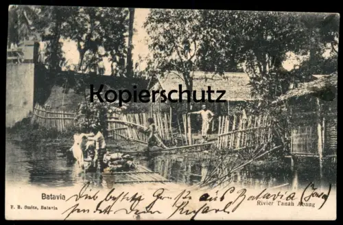 ALTE POSTKARTE BATAVIA RIVIER TANAH ABANG Jakarta Java Indonesia Indonesien washing clothes river postcard Ansichtskarte