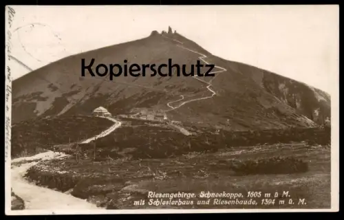 ALTE POSTKARTE RIESENGEBIRGE SCHNEEKOPPE SCHLESIERHAUS UND RIESENBAUDE Schlesien cpa AK Ansichtskarte postcard