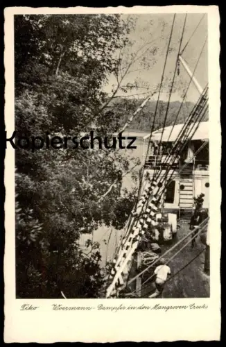 ALTE POSTKARTE WOERMANN DAMPFER IN DEN MANGROVEN CREEKS TIKO KAMERUN Cameroun Cameroon steam ship Schiff