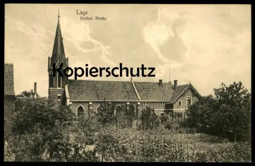 ALTE POSTKARTE LAGE IN LIPPE KATHOLISCHE KIRCHE 1909 Garten church église Ansichtskarte AK cpa postcard