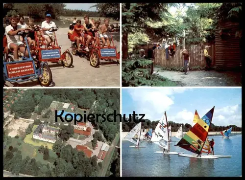 ÄLTERE POSTKARTE FERIENZENTRUM HAREN EMS SCHLOSS DANKERN Surfen surfing Surfboard Tretmobil Vierrad Tandem Emsland AK