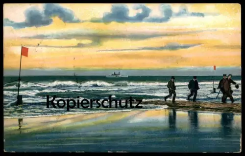 ALTE POSTKARTE INSEL NORDERNEY FLUT KOMMT 1922 LAUFENDE MÄNNER Ansichtskarte AK cpa postcard