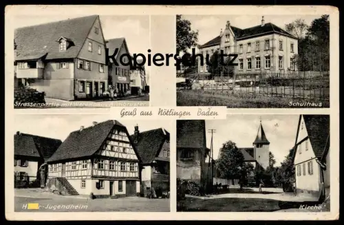 ALTE POSTKARTE GRUSS AUS NÖTTINGEN BADEN STRASSENPARTIE WARENHAUS ARMBRUSTER H.-JUGENDHEIM SCHULE Remchingen AK postcard