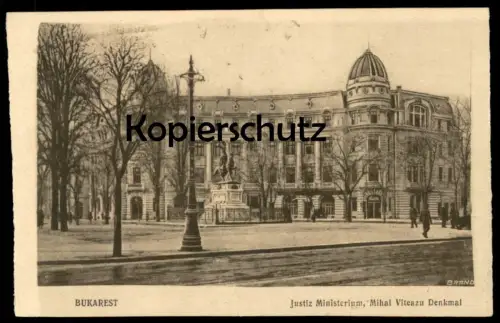 ALTE POSTKARTE BUKAREST JUSTIZ MINISTERIUM MIHAL VITESZU DENKMAL Bucuresti Romania Bucharest Ansichtskarte postcard cpa