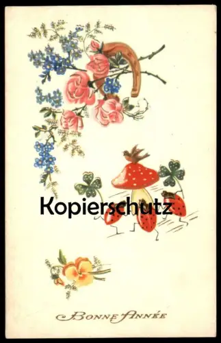 ALTE POSTKARTE MARIENKÄFER TANZEN UM FLIEGENPILZ VERMENSCHLICHT KÄFER coccinelle ladybug ladybird fly agaric AK postcard