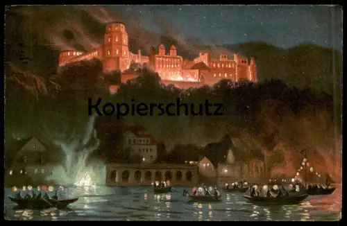ALTE POSTKARTE HEIDELBERG SCHLOSS SCHLOSSBELEUCHTUNG ANGESTRAHLTES UFER castle cpa postcard AK Ansichtskarte