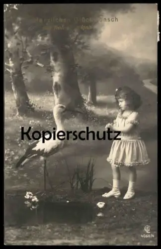 ALTE POSTKARTE GLÜCKWUNSCH ZUM FROHEN EREIGNIS STORCH MÄDCHEN KIND Geburt birth stork cigogne Ansichtskarte postcard
