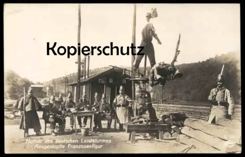 ALTE POSTKARTE HUMOR DES DEUTSCHEN LANDSTURMES FRANZOSENFIGUR soldats francais french soldiers soldat Landsturm cpa AK