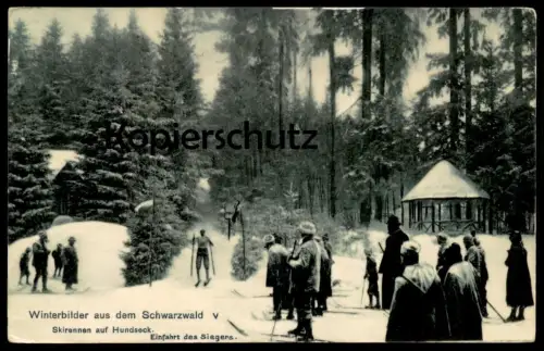 ALTE POSTKARTE SKIRENNEN AUF HUNDSECK EINFAHRT DES SIEGERS WINTERBILDER AUS DEM SCHWARZWALD ski racing Bühl postcard