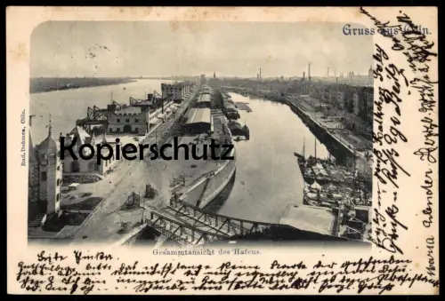 ALTE POSTKARTE GRUSS AUS CÖLN AM RHEIN 1898 GESAMMTANSICHT DES HAFENS RHEINAUHAFEN Köln Gesamtansicht Ansichtskarte cpa