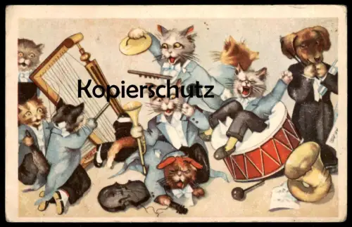 ALTE POSTKARTE KATZEN HUND ORCHESTER GEIGE Violine violin violon cat cats chat chats Katze cpa postard AK Ansichtskarte