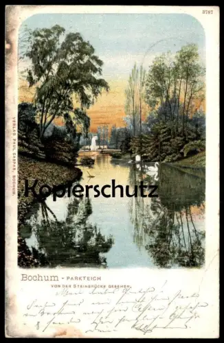 ALTE POSTKARTE BOCHUM PARKTEICH VON DER STEINBRÜCKE GESEHEN Teich Park parc Ansichtskarte postcard cpa AK
